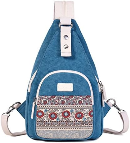 KKDKXW Women's Canvas Shoulder Bag Retro Style Daily Travel Small Backpacks Bag Female Casual Floral Chest Bags lake blue
