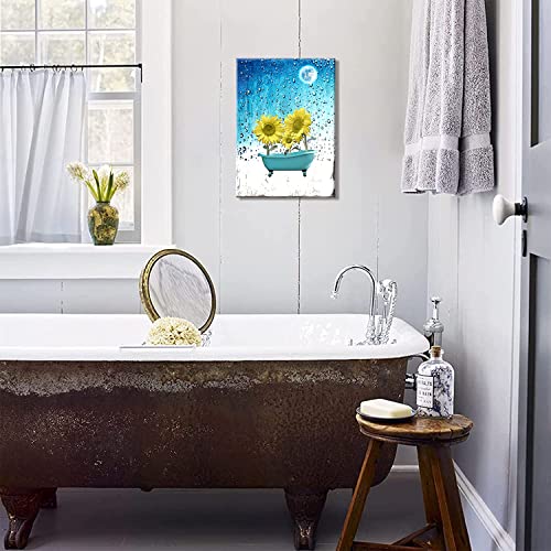 Moon Sunflower Bathroom Wall Decor-Modern Artwork Prints Wall Decor-Home Clearance Wall Art-Country Decorations For Home-Farmhouse Wall Art-Inspirational Posters-Framed Ready To Hang 12x16 Inch