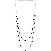 COOLSTEELANDBEYOND Statement Necklace Two-Strand Long Chains with Resin Beads Charms Pendant, Dress Prom