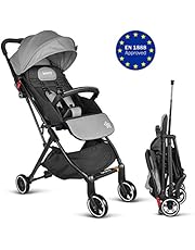 Besrey Passeggino Leggero Reclinabile Parapioggia Gratis,Grigio/Rosa/Giallo