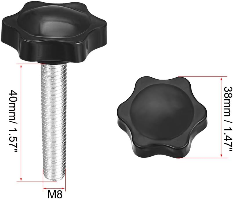 uxcell Clamping Screw Knob, 38mm Dia Plum Hex Shaped Grips Star Knob M8 x 40mm Male Thread, 2pcs, Black, M8x40mm - Image 3