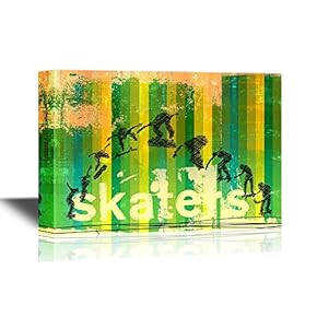 Skateboard Canvas Wall Art - Skaters with Rustic Wood Style Background - Gallery Wrap Modern Home Art | Ready to Hang - 12x18 inches