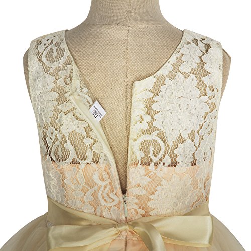 Acecharming Girls Lace Bridesmaid Wedding Dress with Bowknot Princess Prom Party Tulle Gown for 11-12 Year (Champagne)