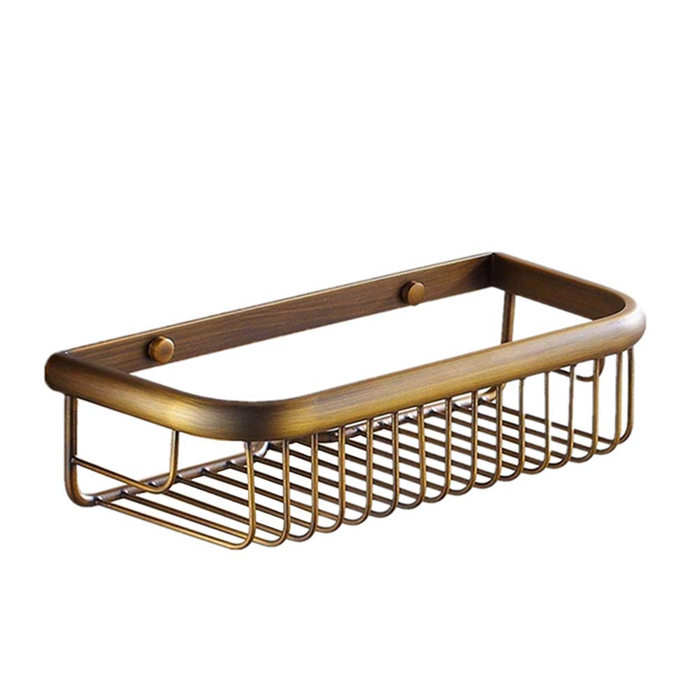 ASDFG Bathroom Shower Shelf Basket 11.8" Brass Shower Organizer Antique Brass Wall Mounted