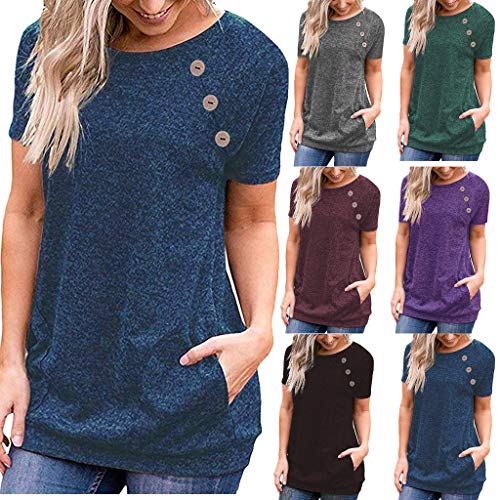 HAALIFE◕‿Women's Raglan Short Sleeve Tunic Shirt with Pockets Casual Top Blouse Army Green