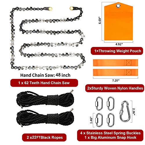 48 Inch Hand Chain Saw For High Limbs - 62 Teeth, Blades On Both Sides, Includes Pouch & Handles, For Camping & Yard Work