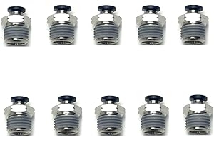 VETLEY PNEUMATIC Push to Connect Fitting 1/8 Inch Tube OD x 1/4 Inch NPT Thread Male Straight Connector Air Fittings Black PC1/8-N2(Pack of 10)
