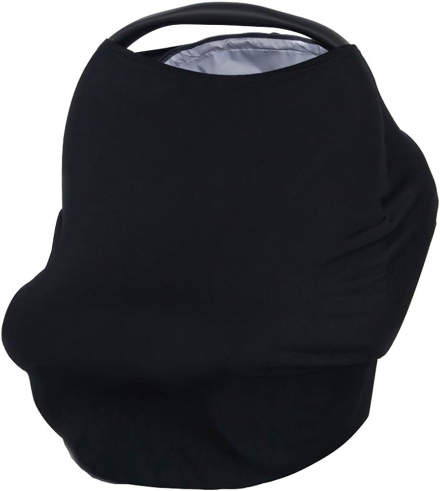 Creation Core 3 in 1 Nursing Breastfeeding Cover Baby Car Seat Cover Canopy Stretchy Carseat Canopy Grocery Cart Cover (Black)
