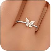 Aavoein CZ Butterfly Ring for Women 925 Sterling Silver Cool Cute Promise Rings 14K Gold Plated Dainty Trendy Stackable Minimalist Wedding Band Ring to Daughter Mom Valentine's Day Ideal Gifts