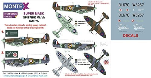 Montex Super Mask 1:48 Spitfire Mk.Vb for Tamiya #1 Spraying Stencil #K48202