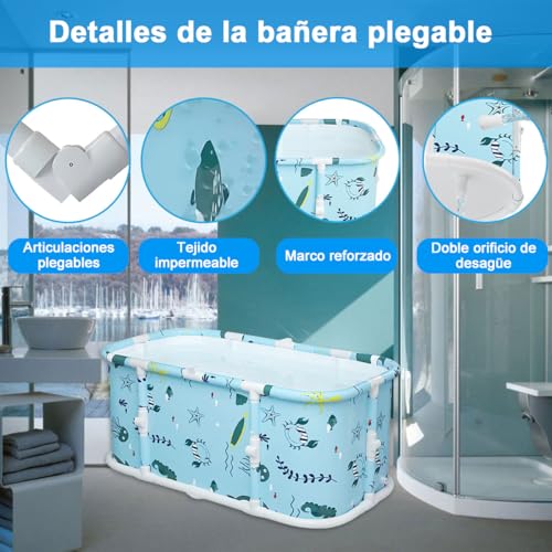 AHILAX Tina Plegable Portátil para Adultos, Bañera Grande de Hidromasaje con Espuma Térmica & Soporte Plegable para Mantener la Temperatura Tina Familiar para Baño SPA Ducha Caliente Hielo 110*65*48cm
