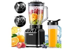 GDOR Professional Blender 1200W 5 Programs Smoothie Blender 52Oz Glass Jar&24 Oz To-Go Cup Combo Countertop Glass Blenders fo