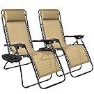 Best ChoiceProducts Zero Gravity Chairs Tan Lounge Patio Chairs Outdoor Yard Beach New (Set of 2)
