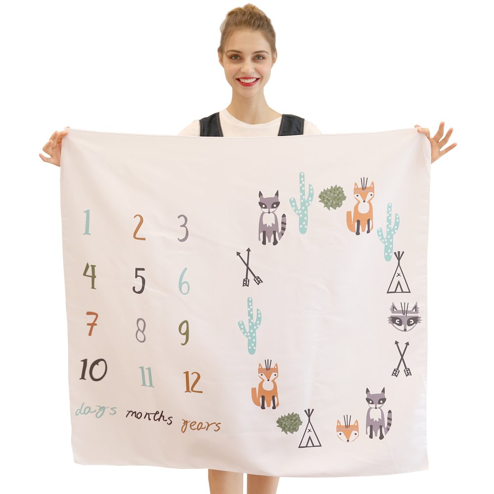 Baby Milestone Blanket Thin Newborn Infant Monthly Photo Prop Fox Backdrop First Year 0-3 Months, 3-6, 6-9, 9-12 Photography Boy & Girl Age Monthly New Mom Baby Shower Gift