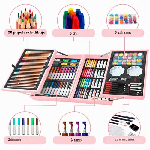 KINSPORY 139-Piece Paint Case for Children | Art and Drawing Kit, Drawing Pencils, Complete Drawing Material Set for Kids