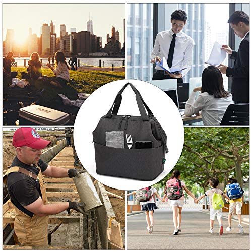 Lunch Bag Box Insulated Lunch Tote Bag Cooler with YKK Zipper, Extra Pocket Shoulder Strap For Meal Prep Men Women Kids Adults 9 Cans (Black N24) by F40C4TMP