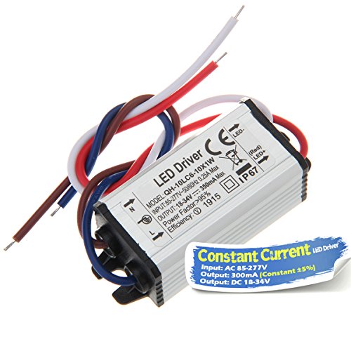 Chanzon LED Driver 300mA (Constant Current Output) 18V-34V (In:85-277V AC-DC) (6-10)x1W 6W 7W 8W 9W 10W IP67 Waterproof High Power Supply 300 mA Lighting Transformer Drivers for COB Chips (Aluminium)