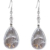 PTGMH Flower Earrings Handmade Resin Earrings Pressed Flower Earrings for Women Girls Natural Dried Dandelion Seed Teardrop Dangling Earrings Flower Jewelry