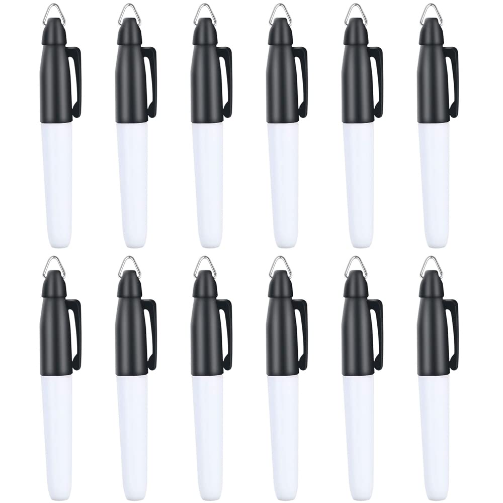 JKJF 12PCS Mini Permanent Markers with Cap Clips Golf Ball Marker Pen Medical Nurses Badge Marker for School Office Stationery Supplies Outdoor Activities - Black