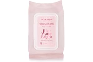 The Face Shop Rice Water Bright Makeup Remover Wipes for Face with Rice Extract, Brightening, Moisturizing, Infused with Cleansing Milk, Vegan Disposable Cleansing Facial Wipes, Korean Skin Care