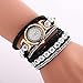 Oksale Women Fashion Winding Bracelet Metal Decorative Circle Quartz Watch (Black)