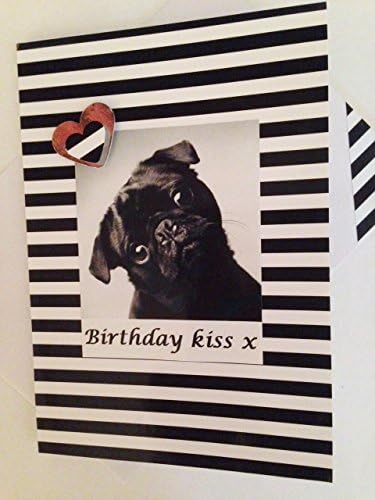 BLACK PUG GREETINGS dog Card Birthday wishes handmade dog lover card Happy Birthday dog notecard notelet Thank you card cute pug A6/C6