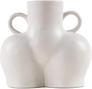 HIAO V2 Ceramic Vases for Decor ,Body Vase, Lady Butt Vase,Modern Farmhouse Decorations - Human Body Shaped Art Creative Decorative Flower Pot Side Ring Handle for Living Room (White)