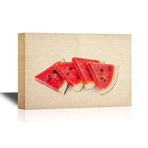 Canvas Wall Art - Watermelon Slices on Vintage Background - Gallery Wrap Modern Home Art | Ready to Hang - 12x18 inches