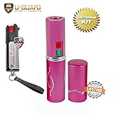 Lipstick Taser Pepper Spray Keychain Self Defense Kit For Women. Personal Protection Non Lethal Stun Gun Flashlight Combo With Police Grade OC, CS & UV Dye Tear Gas. Tazer Color ( PINK )