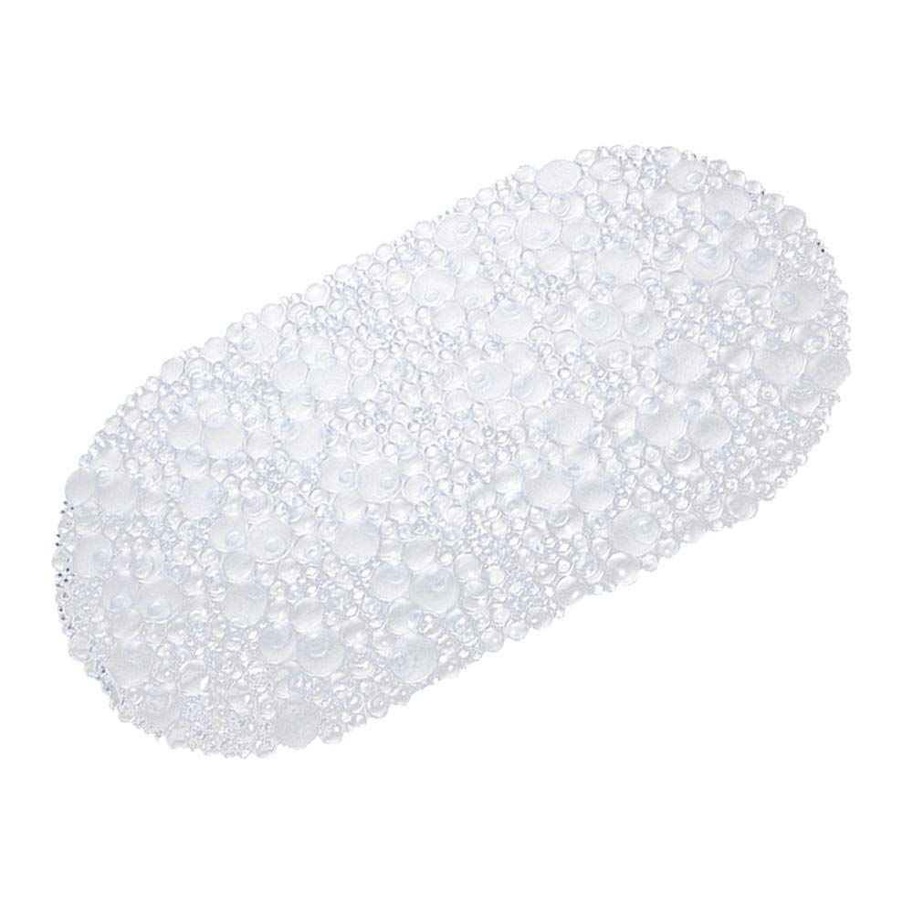 DXIA Non Slip Bath Mat, Pebble Frosted Anti Mould Plastic Oval Bathtub Shower Mat with Suction Cups and Drain Holes, Oval Patented Shower Stall Mat, Massaging Bath Shower Mat Clear, 69x36 cm (White)