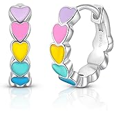 Heart Enamel Earrings for Baby Girls – 925 Sterling Silver Hypoallergenic Huggie Hoops for Toddlers & Kids | Safe Sensitive Ear Jewelry, Pastel Charm, Perfect Baby Girl Gift