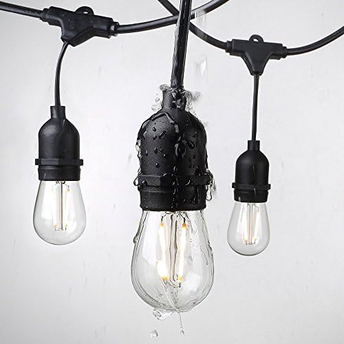INNOSMART UL Listed Weatherproof Exterior String Light Bulb Strand with Hanging Sockets 48feet 15units S14 2Watt LED Filament Vintage Bulbs Patio Garden Porch Backyard Party Deck Yard Warm White