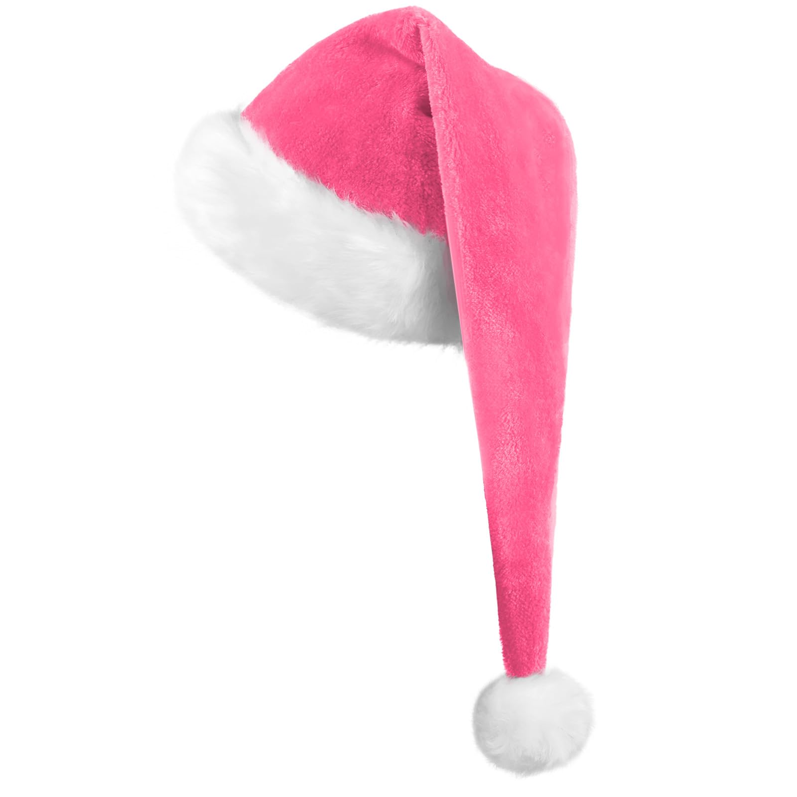 KONVINIT Luxury Santa Claus Hat for Adults, Long Xmas Hat - Perfect for Christmas Party or Costume, Pink