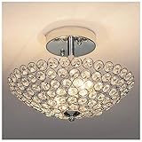 GLANZHAUS Modern 2 Lights 11.8 Inches Bowl Shaped Chrome Finish Crystal Flush Mount Ceiling Light, Crystal Chandelier for Living Room Bedroom