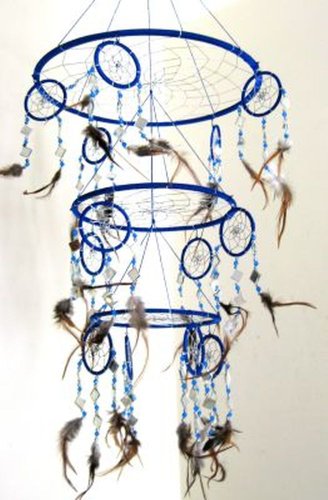 Dream Catcher - Traditional Feather And Mosaic Glass BLUE DREAM CATCHER XLARGE 3D TRIPLE SIZE, 30