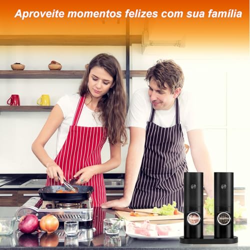 Moedor Elétrico de Sal e Pimenta, Conjunto com 2 Unidades, 70ml, Preto