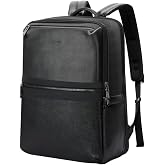 BOPai Men's Top Grain Genuine Leather Laptop Backpack, Black 15.6 InchLaptop Backpack with Spring Shock Absorption,Water Bottle Pocket Business Travel Daypack for Work &amp; Short Trips