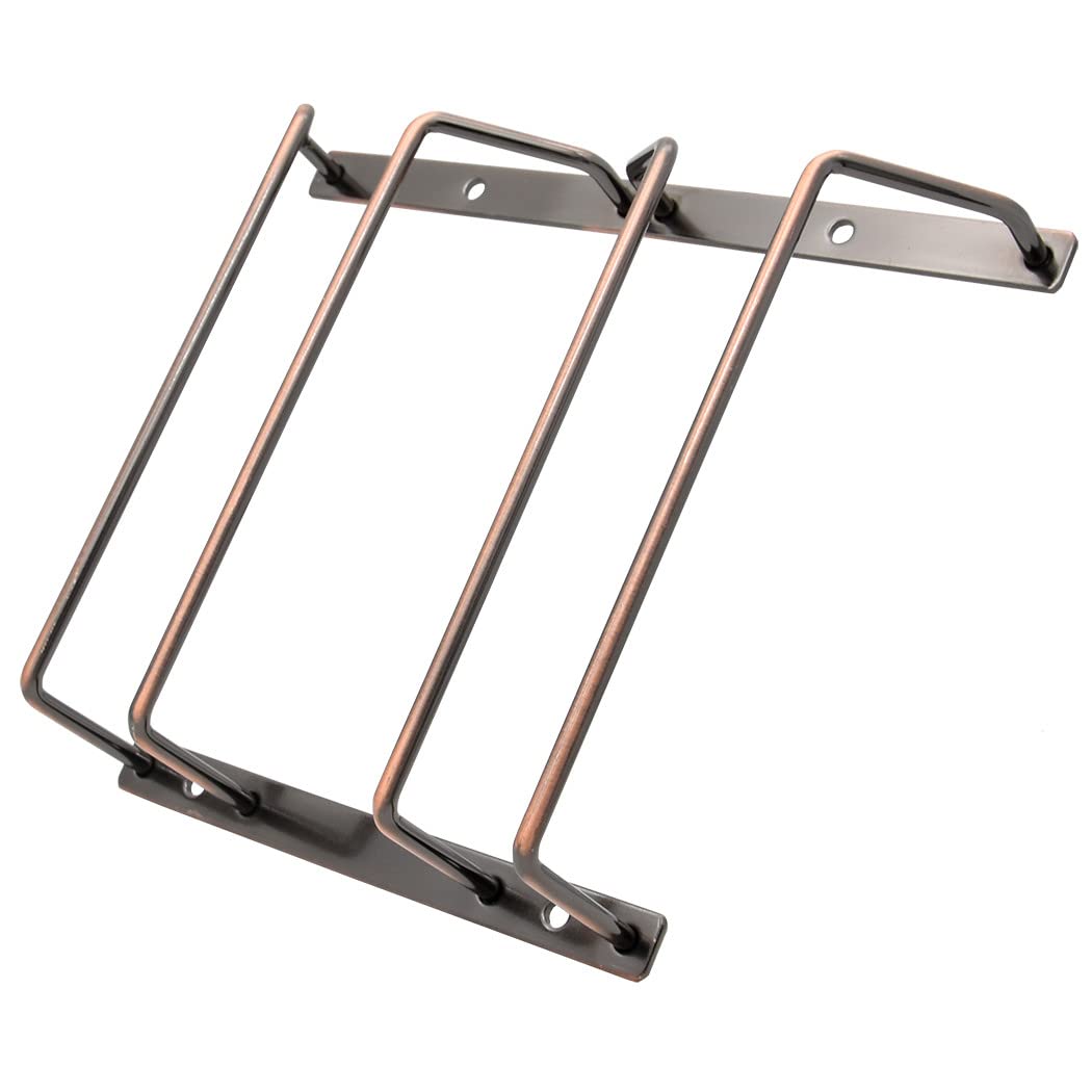 zoohot 18cm Wine Glass Rack - Under Cabinet Stemware Wine Glass Holder Glasses Storage Hanger Metal Organizer for Bar Kitchen, Copper Finish (2 Rows, 1 Pack)
