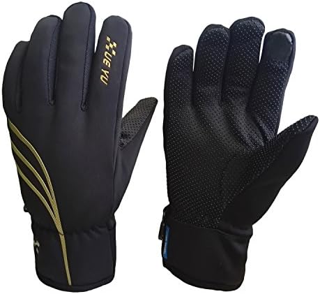Waterproof Winter Gloves for Men and Women, Windproof Touchscreen Thermal Warm Gloves Mountain Made Outdoor Gloves for Running, Cycling (Black-Gold, XL)