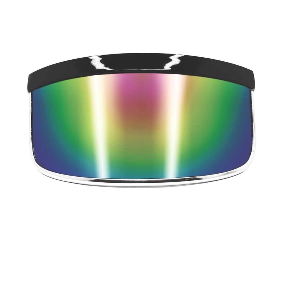 GloFX Mirror Futuristic Visor Sunglasses - Cyberpunk Full Face Shades, Perfect Rave Accessories for Festival Outfits, Rainbow Mirror, Standard
