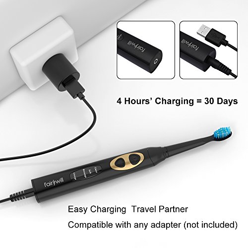 Fairywill Electric Toothbrush, Electric Sonic Toothbrush with 3 Optional Modes and 3 Replacement Heads,Pearl Black