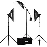 Fovitec - 3x 20"x28" Softbox Continuous Lighting Kit w/ 2500W Equivalent Total Output - [Includes Boom, Stands, Softboxes, Bag, 11x 45W Bulbs]