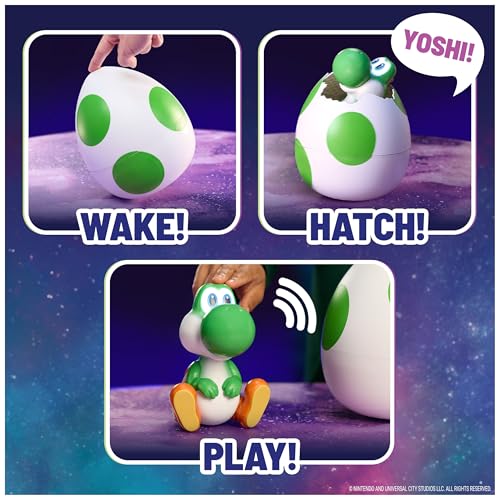 ¡Yoshi Sale del cascarón!, Super Mario Galaxy: La película, Figura de acción interactiva de Huevo de Yoshi con Sonidos, a Partir de 4 años, Pilas Incluidas