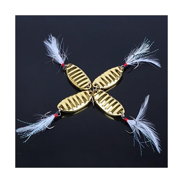 YONGZHI-Metal-Gold-Casting-Fishing-Spoons-Lure-Hard-Treble-Hook-BaitPack-of-4