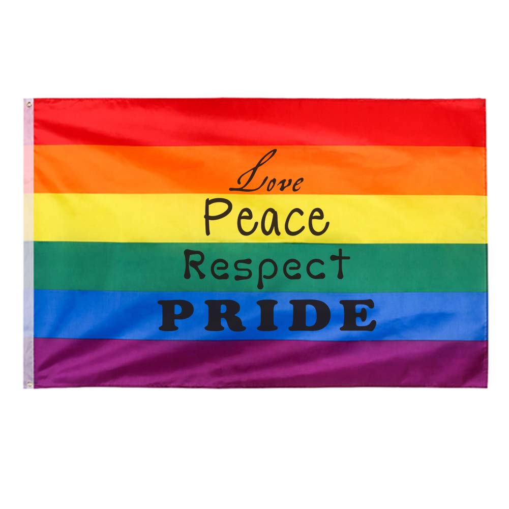 QSUM 3 x 5 Feet Rainbow Gay Lesbian LGBT - Love Peace Respect Pride Flag - Perfect for Indoor or Outdoor Flying