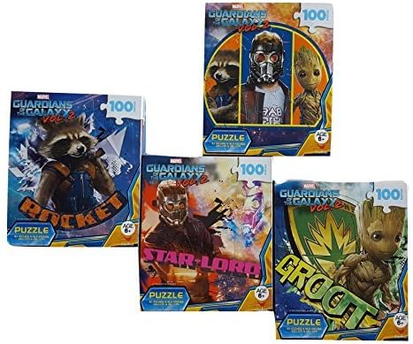 Guardians of the Galaxy vol.2- 4 Assorted Puzzles: Star Lord, Rocket and Groot Puzzle Pack (100 Piece Each)