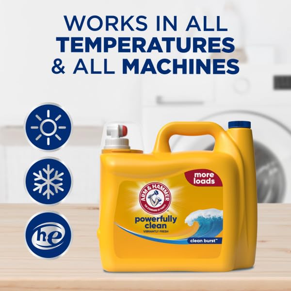 ARM & HAMMER LIQUID LAUNDRY DETERGENT, POWERFULLY CLEAN, CLEAN BURST SCENT, MORE LOADS, 205 LOADS, 205 FL OZ