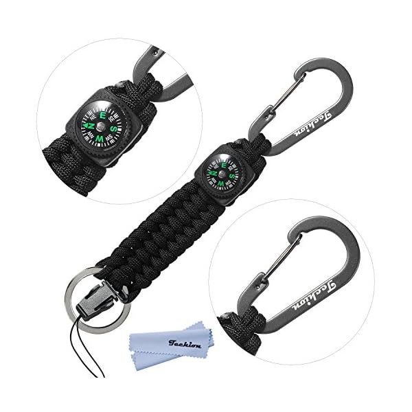Techion-Paracord-Survival-Keychain-Compass-60-inch-Disassembled-Length-7-inch-Braided-Strong-Paracord-Keychain-with-Key-Ring-Compass-Carabiner-and-Quick-Release-Clip