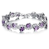 OPK Jewelry Women's Platinum Plated Purple Cubic Zirconia CZ Tennis Bracelet 7.67