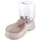 Flexzion Automatic Gravity Pet Waterer for Cat & Dog - Non-Skid & Easy-Clean Auto Replenish Water Dispenser Drinking Bowl (1/4 Gallon/ 900ml), Beige